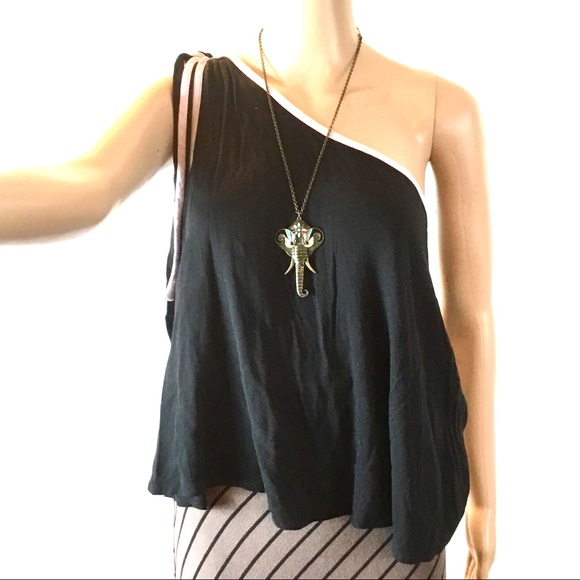 NWT Free People One-Shoulder Contrast Trim Top XS - Picture 3 of 8